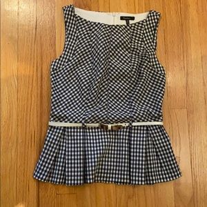 Checkered boatneck peplum tank with belt